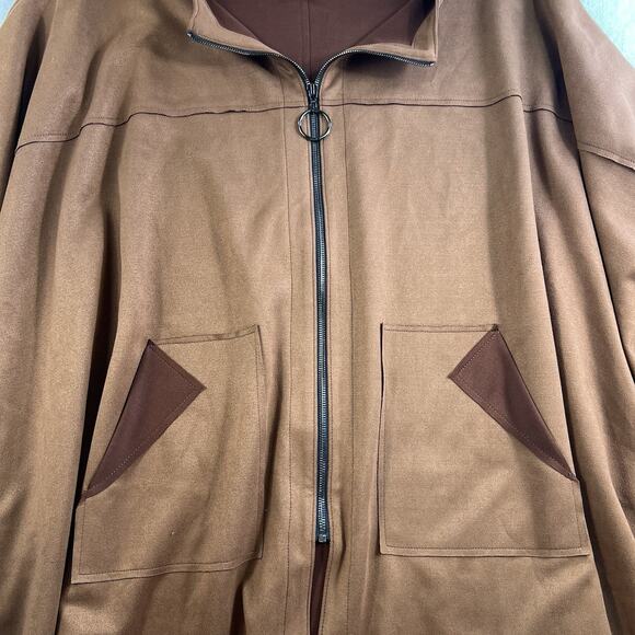 IC Collection by Connie K XL Poncho Faux Suede Zip Front Cape Brown NEW Boho - Picture 3 of 9